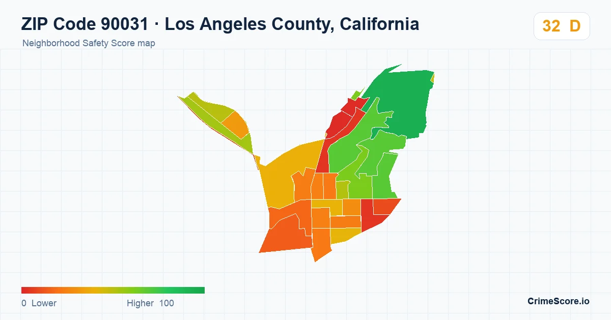 ZIP Code 90031 in Los Angeles County, California neighborhood Safety Score map