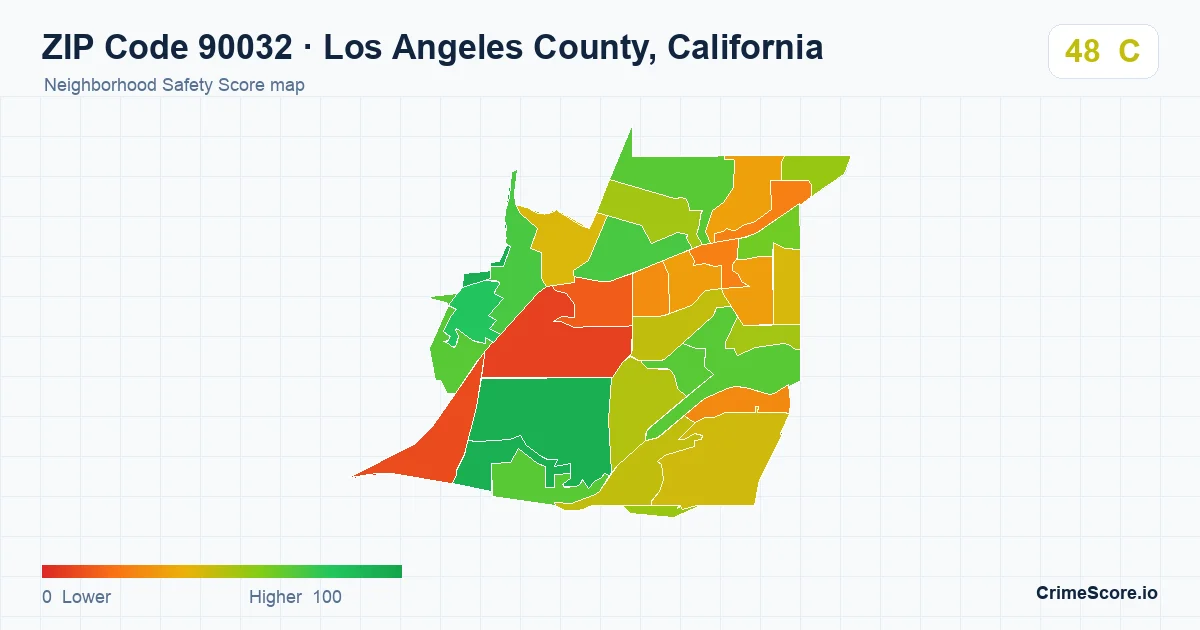 ZIP Code 90032 in Los Angeles County, California neighborhood Safety Score map