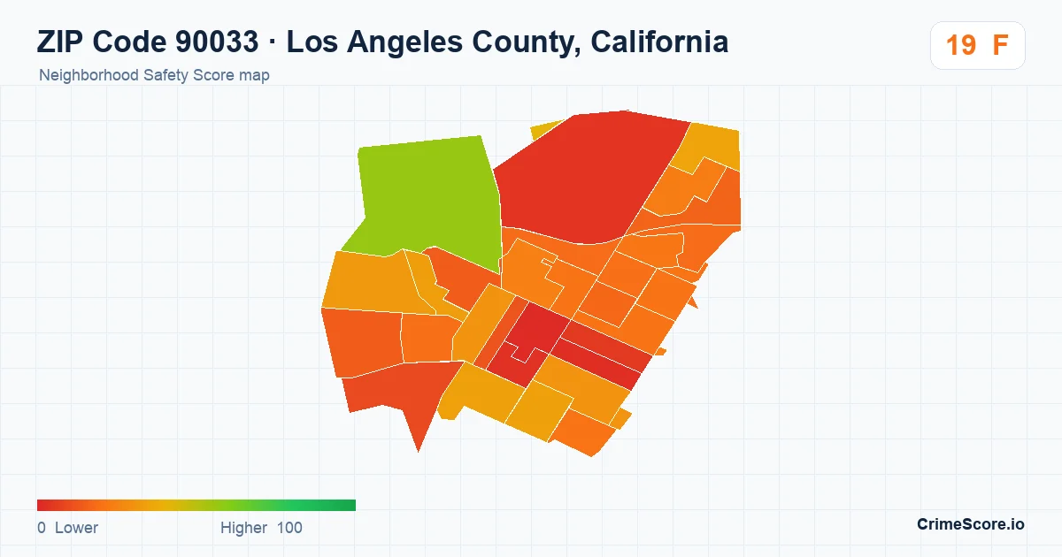 ZIP Code 90033 in Los Angeles County, California neighborhood Safety Score map