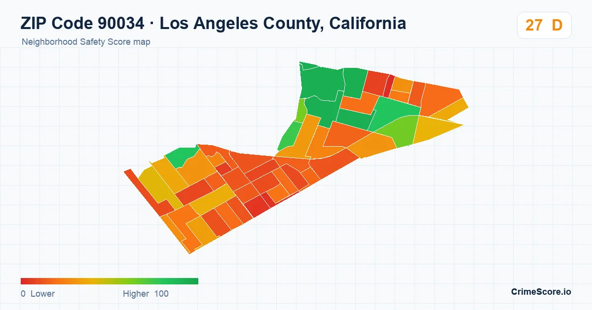 ZIP Code 90034 in Los Angeles County, California neighborhood Safety Score map