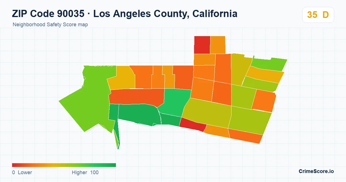 ZIP Code 90035 in Los Angeles County, California neighborhood Safety Score map