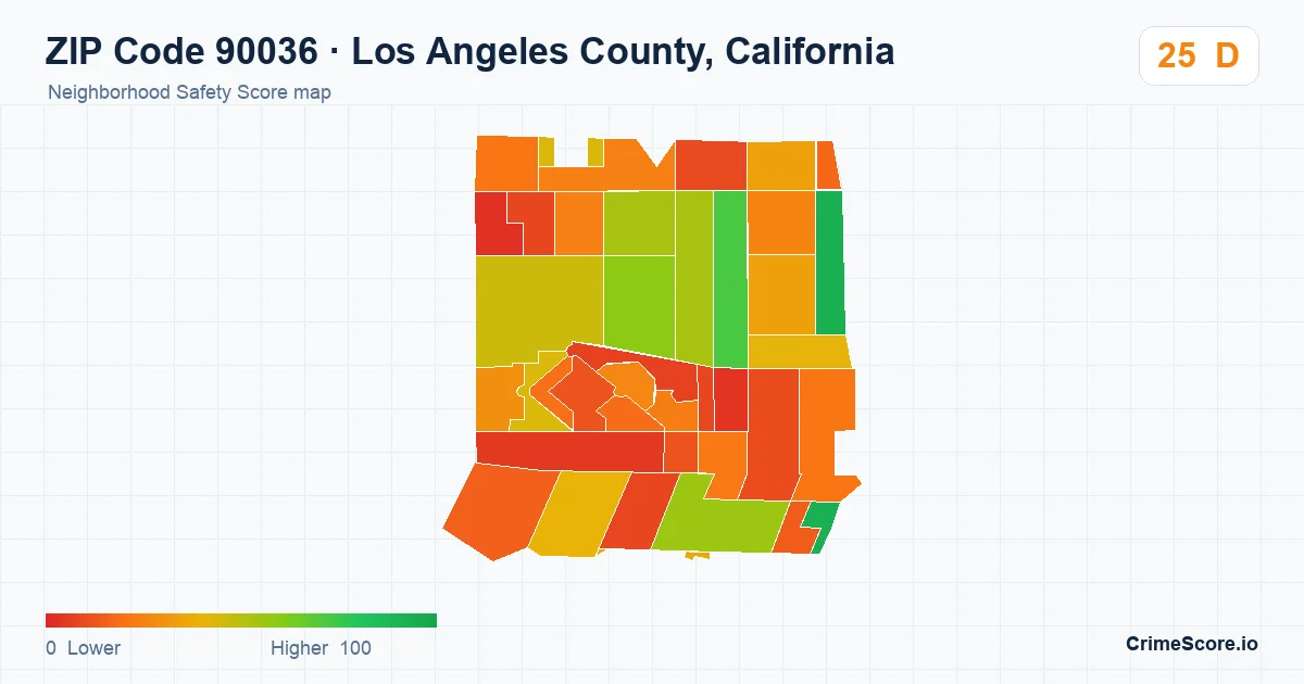 ZIP Code 90036 in Los Angeles County, California neighborhood Safety Score map