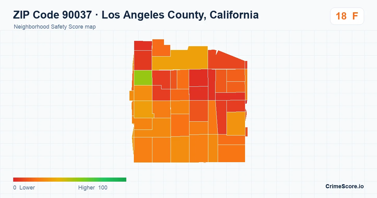 ZIP Code 90037 in Los Angeles County, California neighborhood Safety Score map