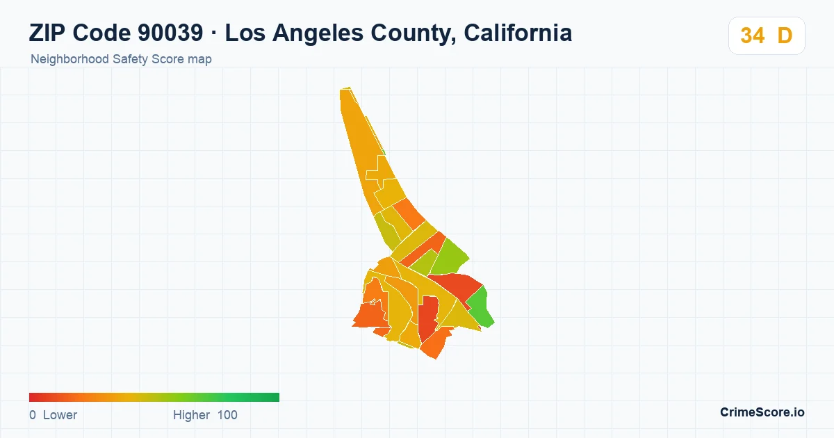 ZIP Code 90039 in Los Angeles County, California neighborhood Safety Score map