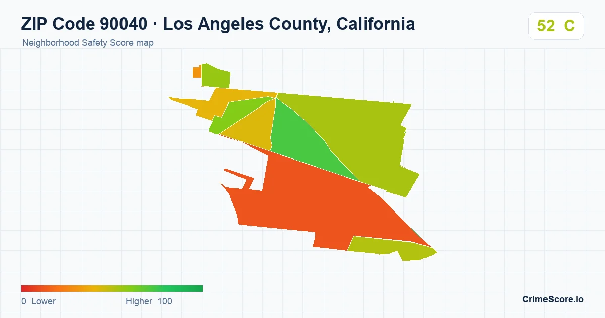 ZIP Code 90040 in Los Angeles County, California neighborhood Safety Score map