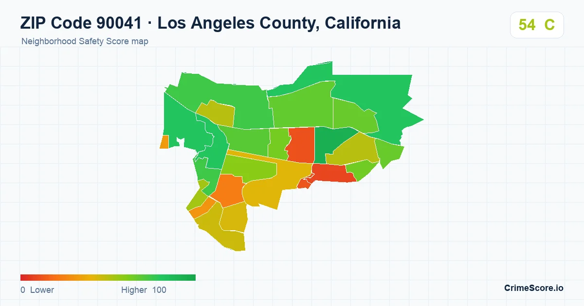 ZIP Code 90041 in Los Angeles County, California neighborhood Safety Score map