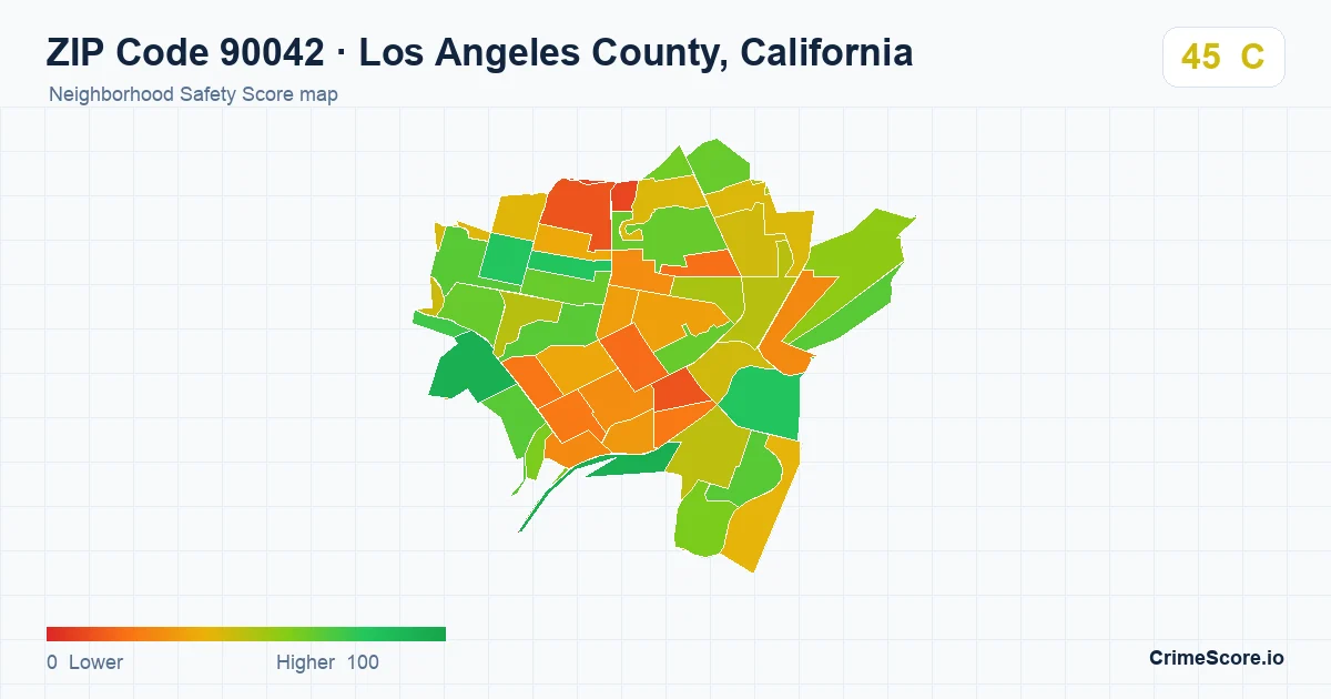 ZIP Code 90042 in Los Angeles County, California neighborhood Safety Score map