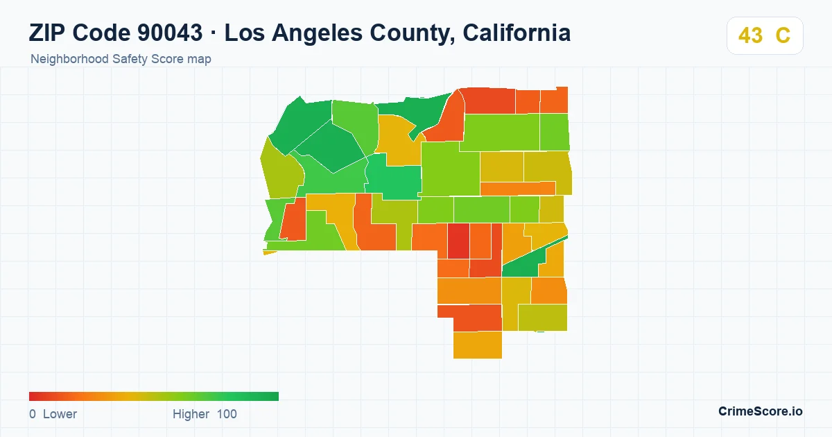 ZIP Code 90043 in Los Angeles County, California neighborhood Safety Score map