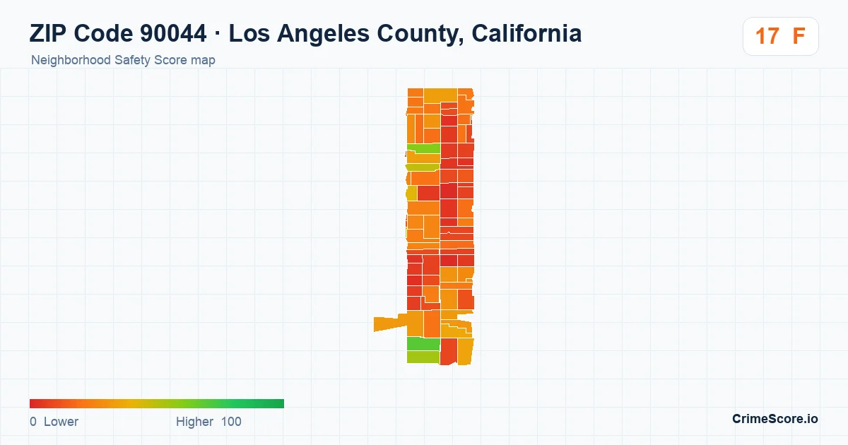 ZIP Code 90044 in Los Angeles County, California neighborhood Safety Score map