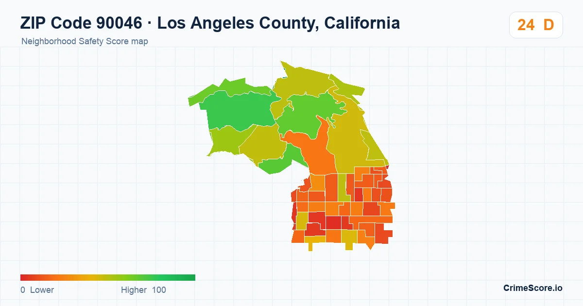 ZIP Code 90046 in Los Angeles County, California neighborhood Safety Score map