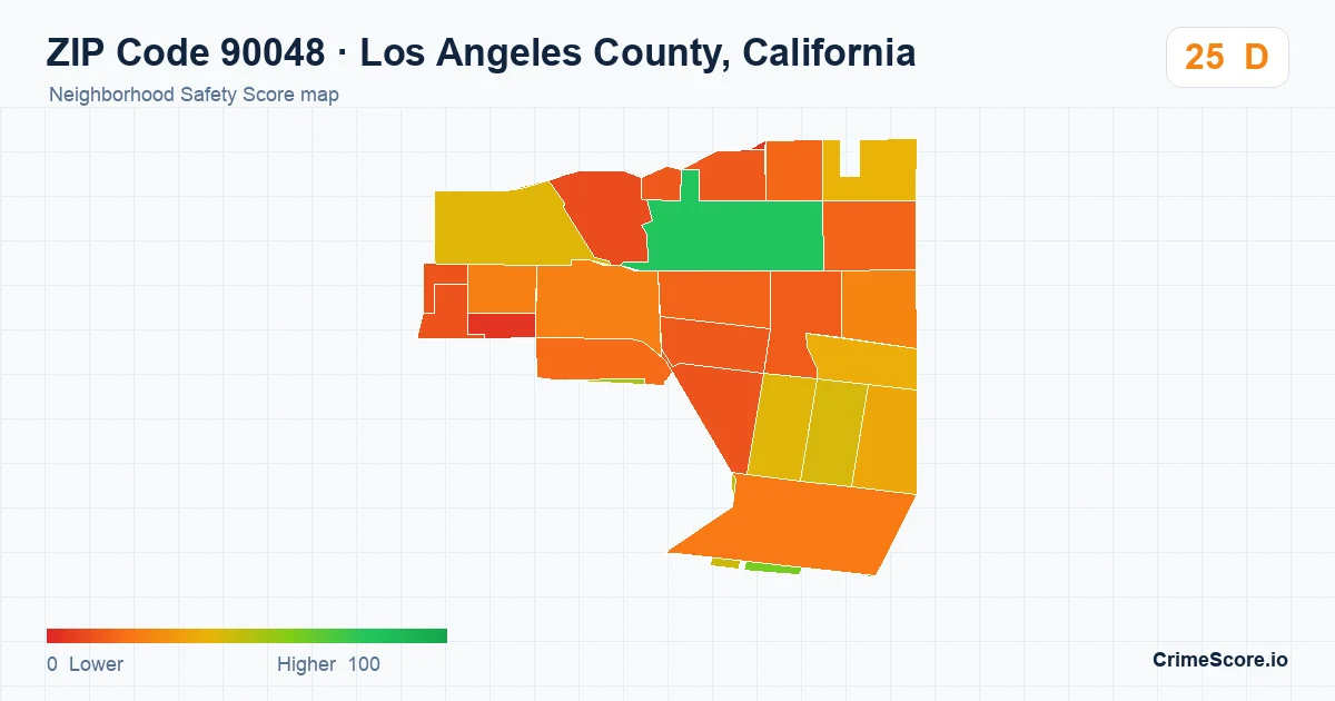 ZIP Code 90048 in Los Angeles County, California neighborhood Safety Score map
