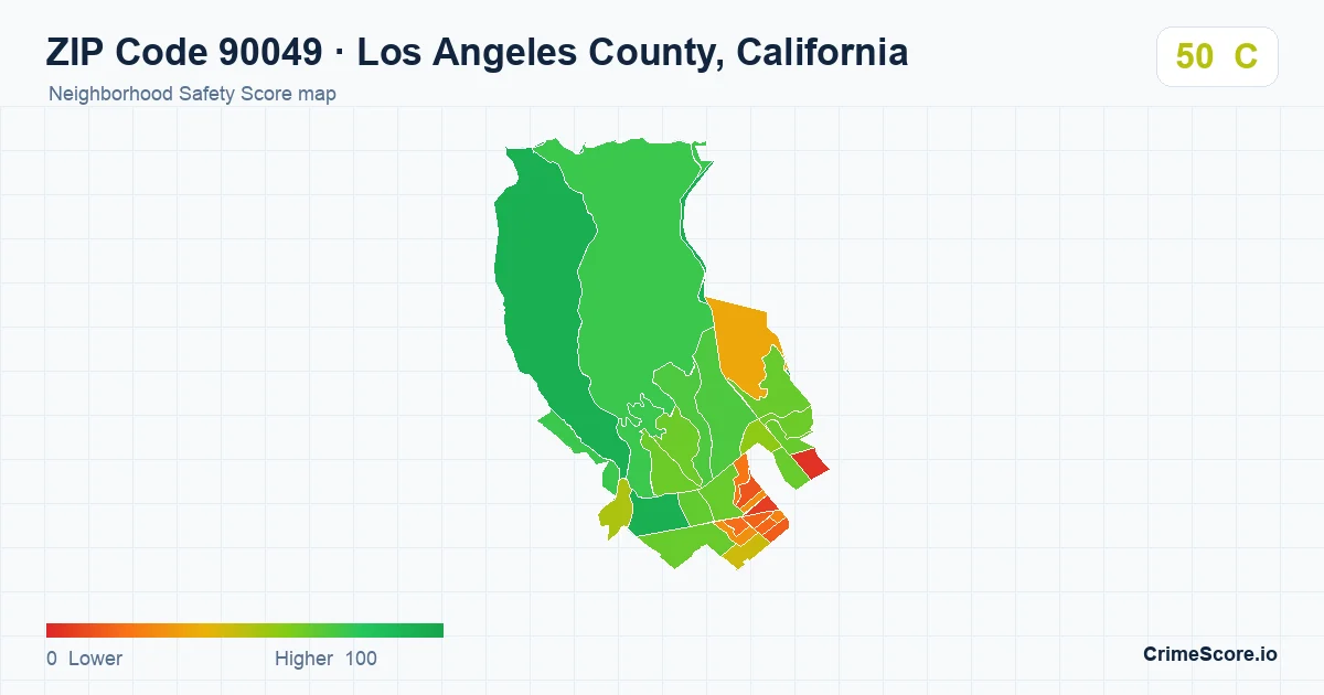 ZIP Code 90049 in Los Angeles County, California neighborhood Safety Score map