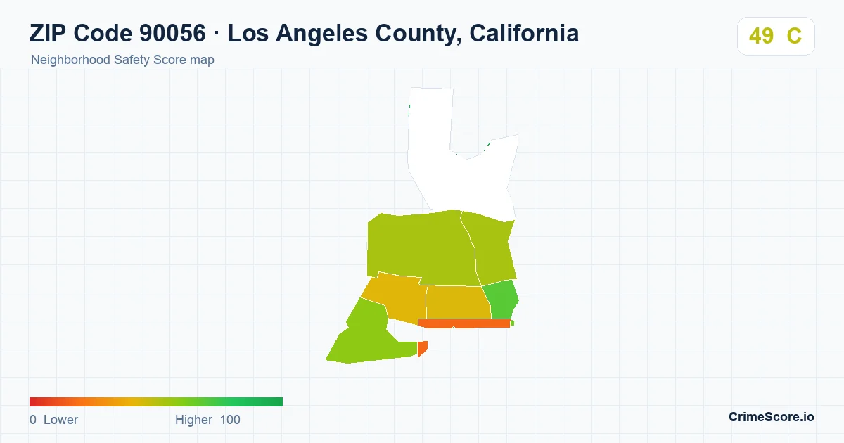 ZIP Code 90056 in Los Angeles County, California neighborhood Safety Score map