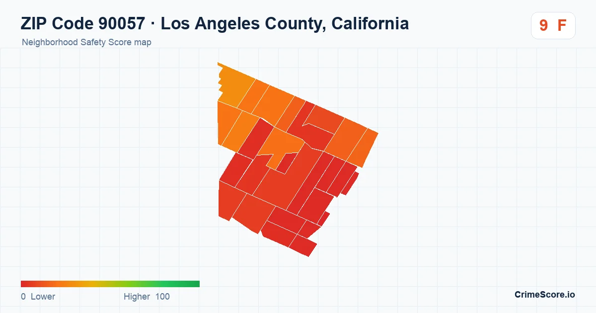 ZIP Code 90057 in Los Angeles County, California neighborhood Safety Score map