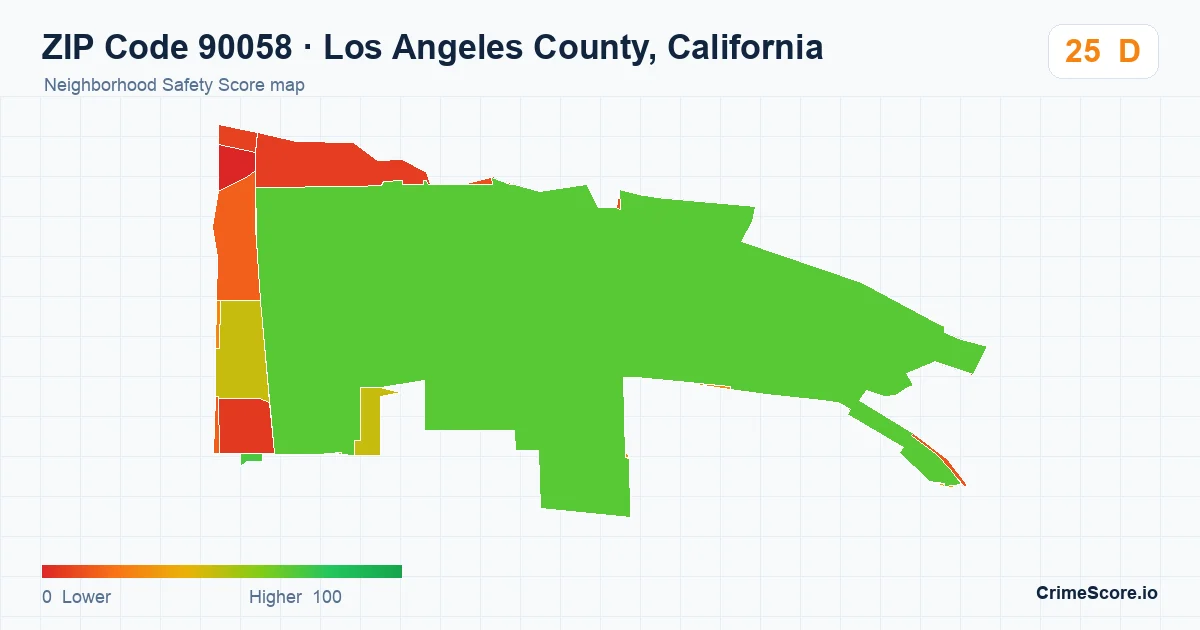 ZIP Code 90058 in Los Angeles County, California neighborhood Safety Score map