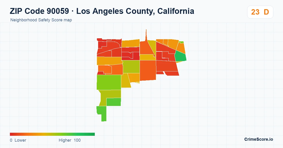 ZIP Code 90059 in Los Angeles County, California neighborhood Safety Score map