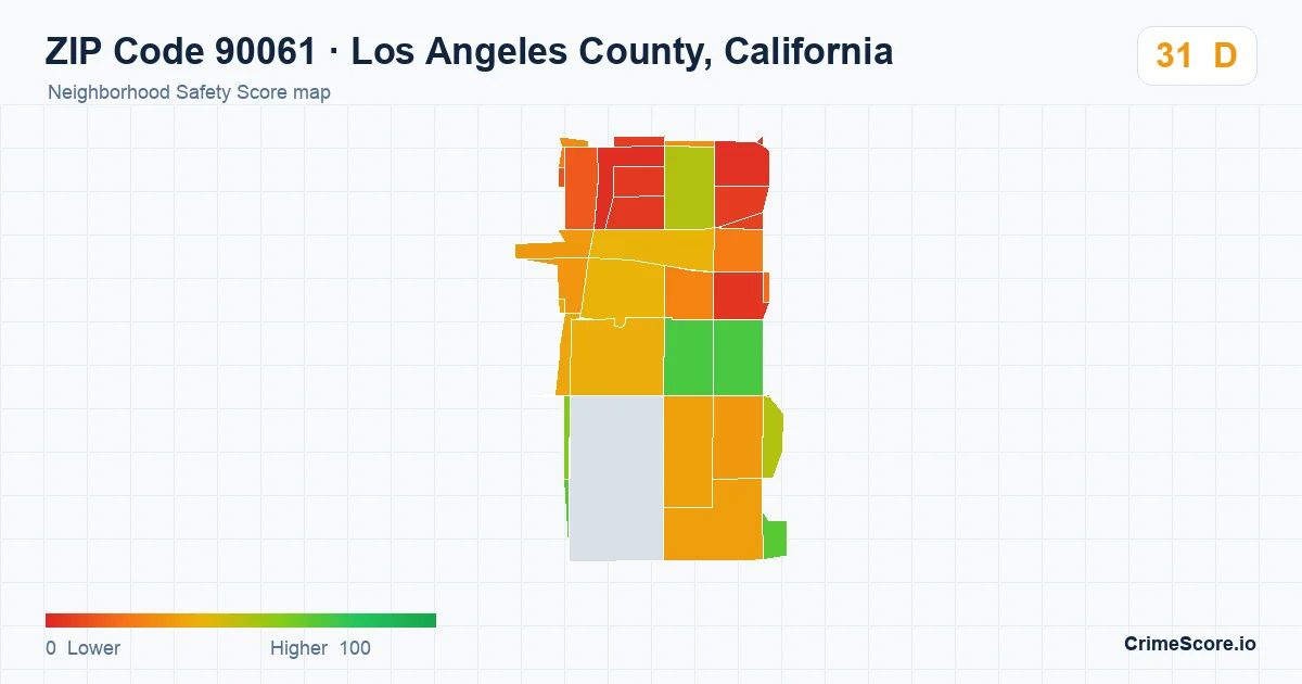 ZIP Code 90061 in Los Angeles County, California neighborhood Safety Score map