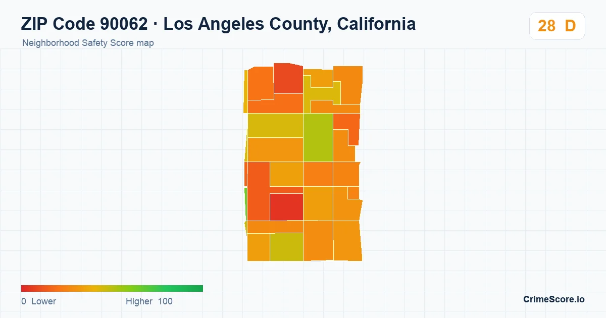 ZIP Code 90062 in Los Angeles County, California neighborhood Safety Score map