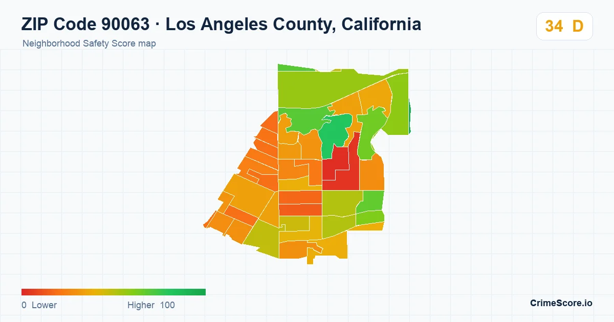 ZIP Code 90063 in Los Angeles County, California neighborhood Safety Score map