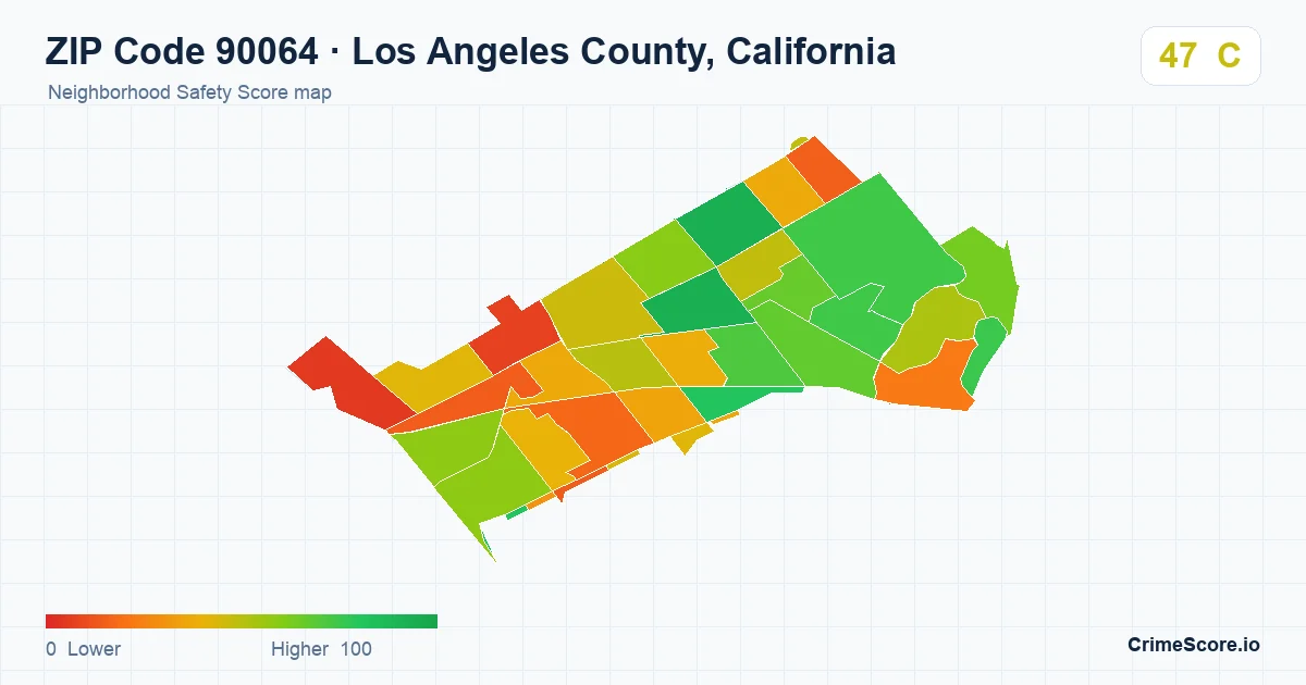 ZIP Code 90064 in Los Angeles County, California neighborhood Safety Score map