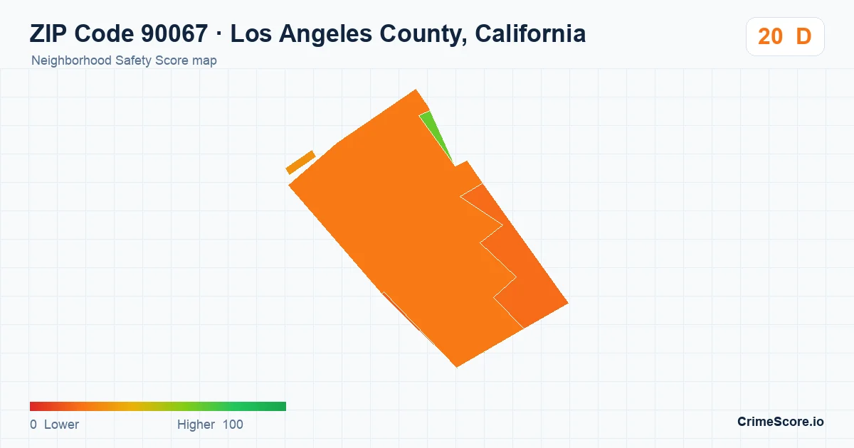 ZIP Code 90067 in Los Angeles County, California neighborhood Safety Score map