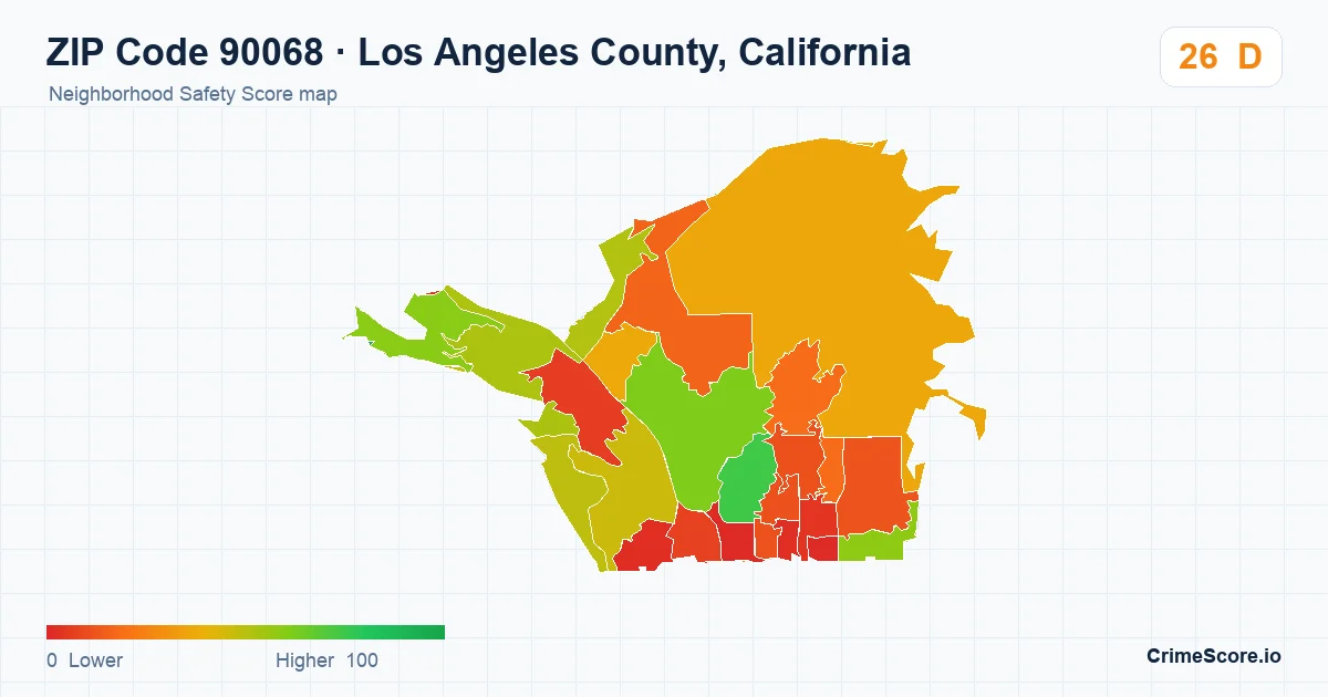 ZIP Code 90068 in Los Angeles County, California neighborhood Safety Score map