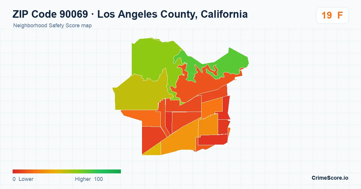 ZIP Code 90069 in Los Angeles County, California neighborhood Safety Score map