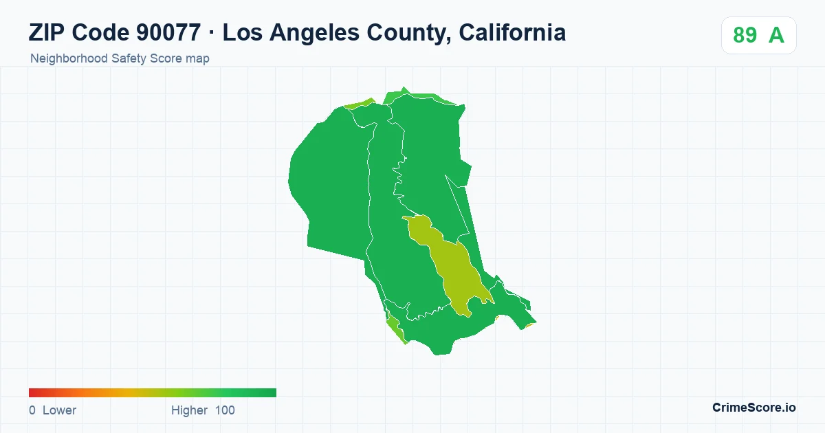 ZIP Code 90077 in Los Angeles County, California neighborhood Safety Score map