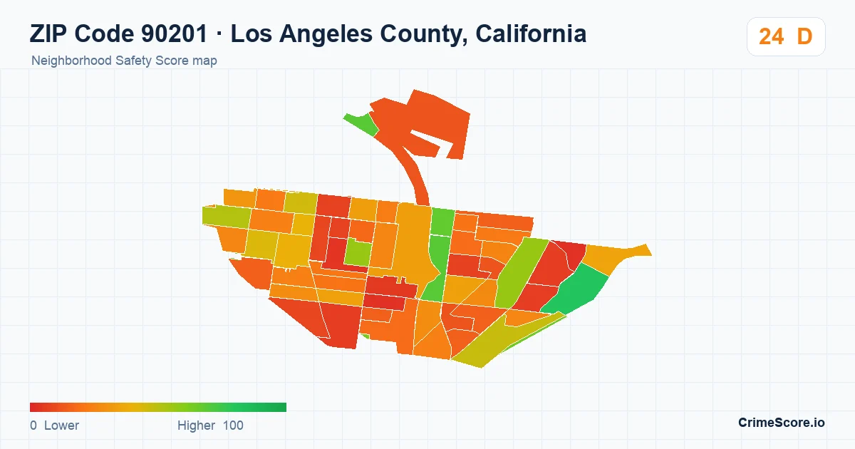 ZIP Code 90201 in Los Angeles County, California neighborhood Safety Score map
