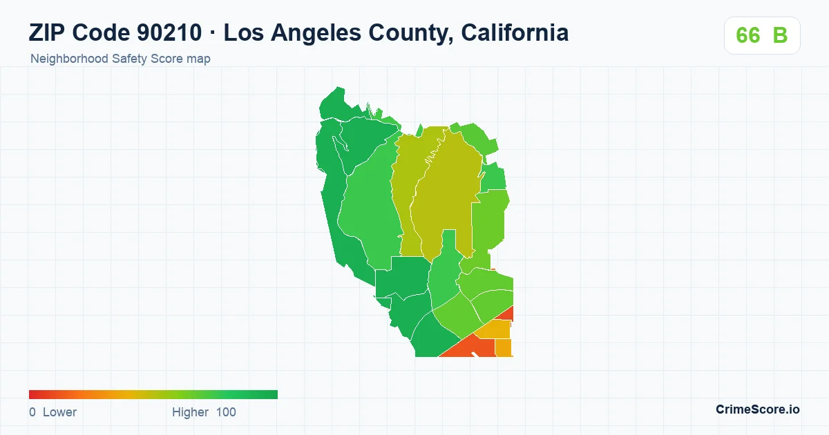 ZIP Code 90210 in Los Angeles County, California neighborhood Safety Score map