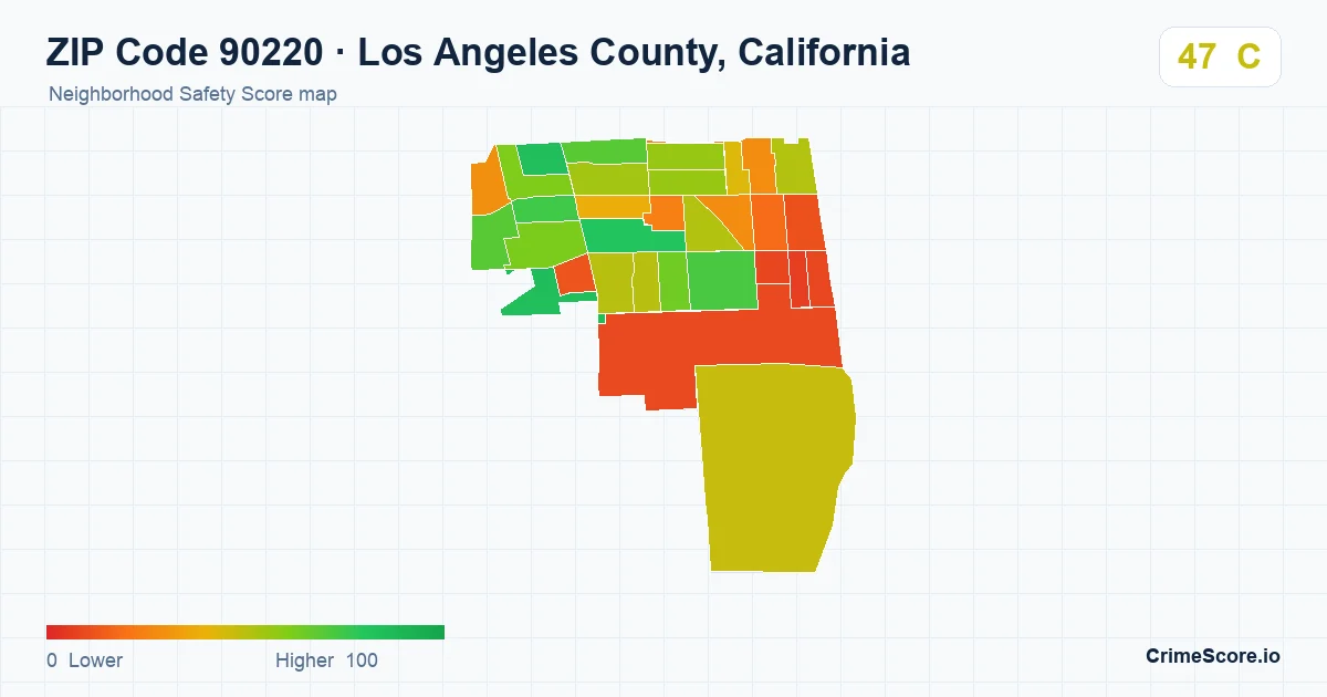 ZIP Code 90220 in Los Angeles County, California neighborhood Safety Score map
