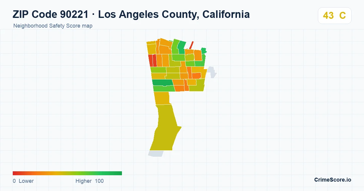 ZIP Code 90221 in Los Angeles County, California neighborhood Safety Score map