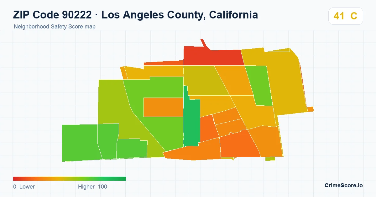 ZIP Code 90222 in Los Angeles County, California neighborhood Safety Score map