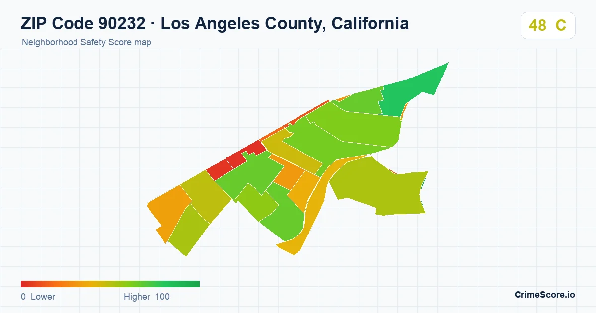 ZIP Code 90232 in Los Angeles County, California neighborhood Safety Score map