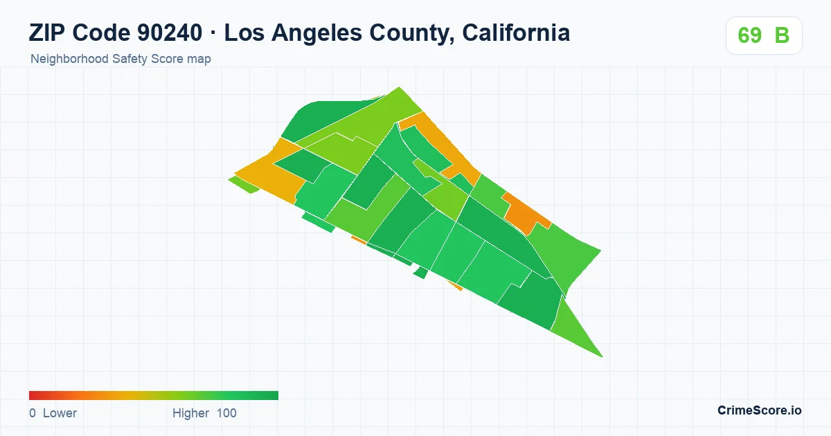 ZIP Code 90240 in Los Angeles County, California neighborhood Safety Score map