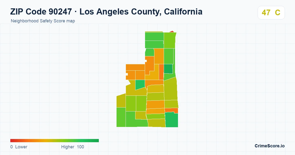 ZIP Code 90247 in Los Angeles County, California neighborhood Safety Score map