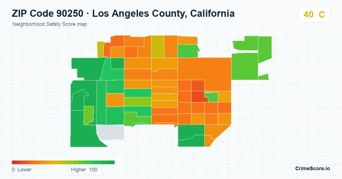 ZIP Code 90250 in Los Angeles County, California neighborhood Safety Score map