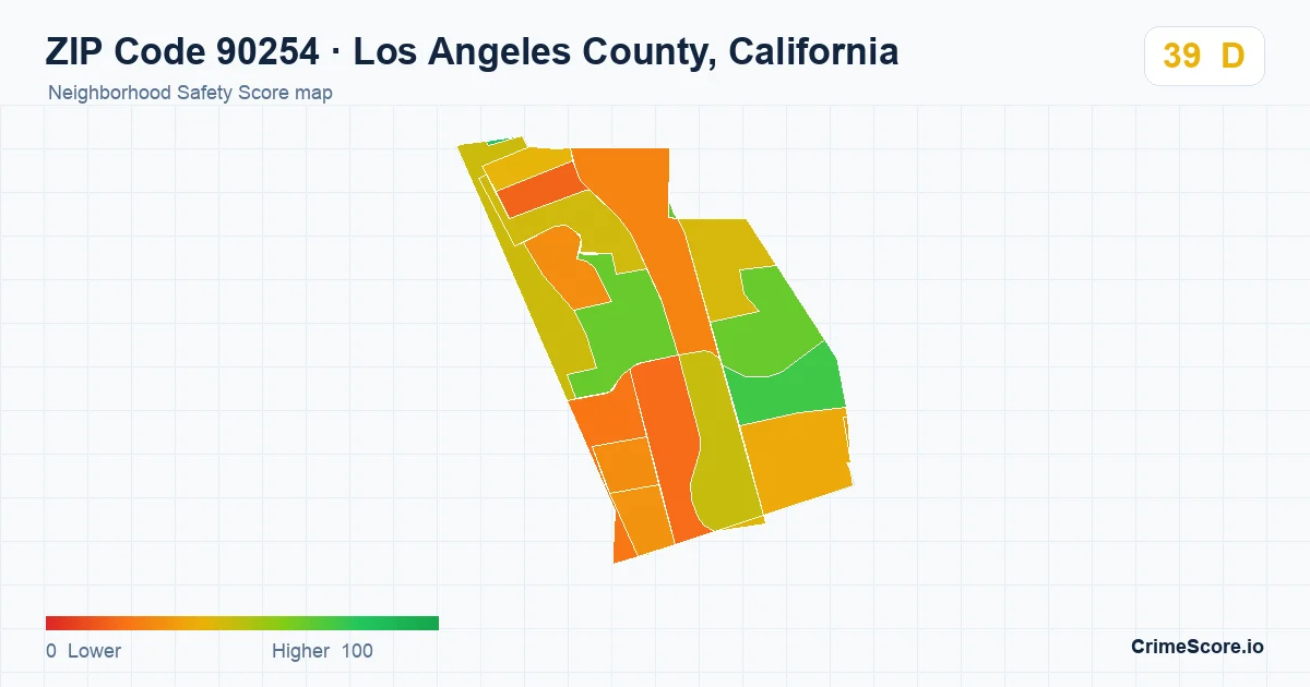 ZIP Code 90254 in Los Angeles County, California neighborhood Safety Score map