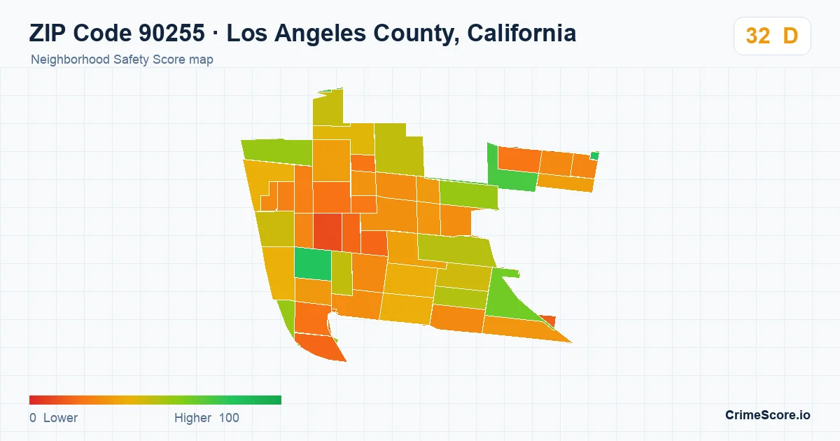 ZIP Code 90255 in Los Angeles County, California neighborhood Safety Score map