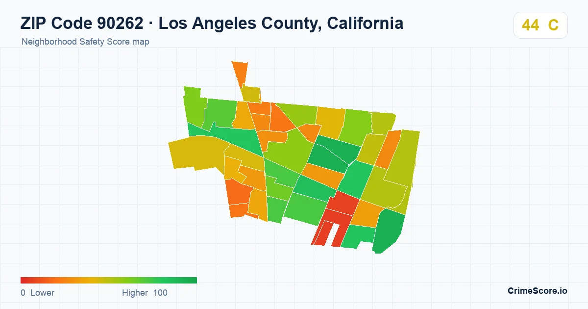 ZIP Code 90262 in Los Angeles County, California neighborhood Safety Score map