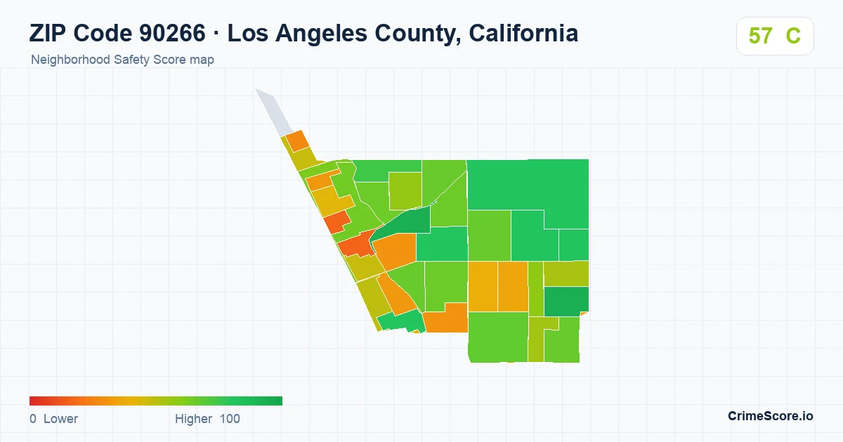 ZIP Code 90266 in Los Angeles County, California neighborhood Safety Score map