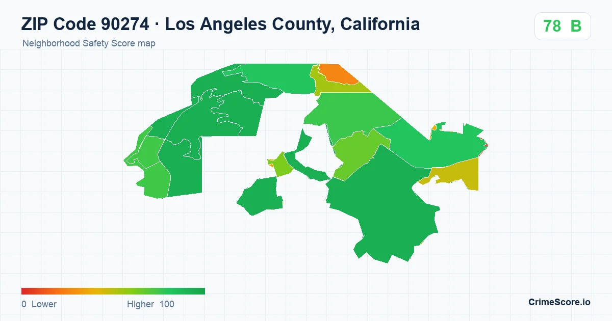 ZIP Code 90274 in Los Angeles County, California neighborhood Safety Score map