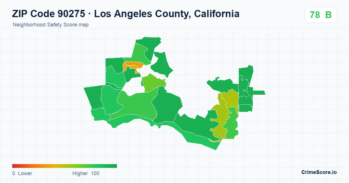 ZIP Code 90275 in Los Angeles County, California neighborhood Safety Score map