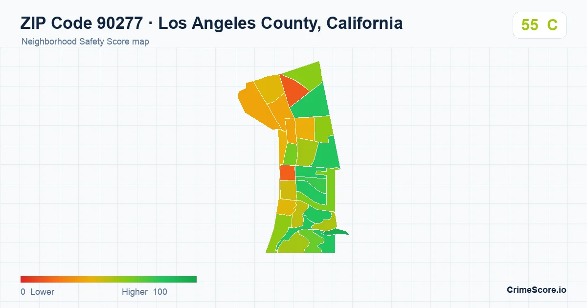 ZIP Code 90277 in Los Angeles County, California neighborhood Safety Score map