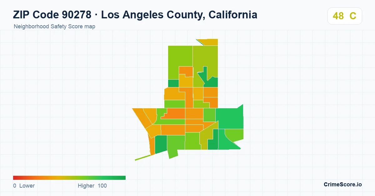 ZIP Code 90278 in Los Angeles County, California neighborhood Safety Score map