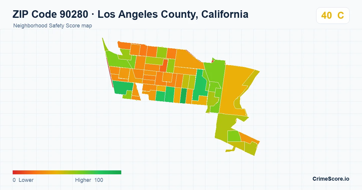 ZIP Code 90280 in Los Angeles County, California neighborhood Safety Score map