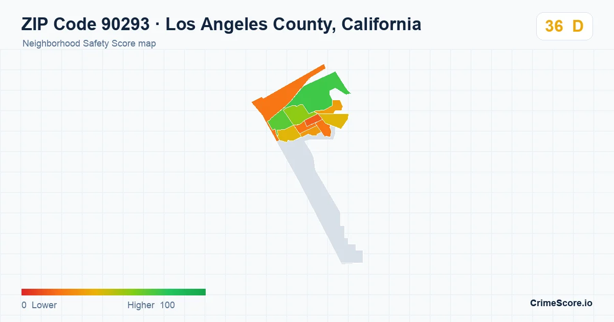 ZIP Code 90293 in Los Angeles County, California neighborhood Safety Score map