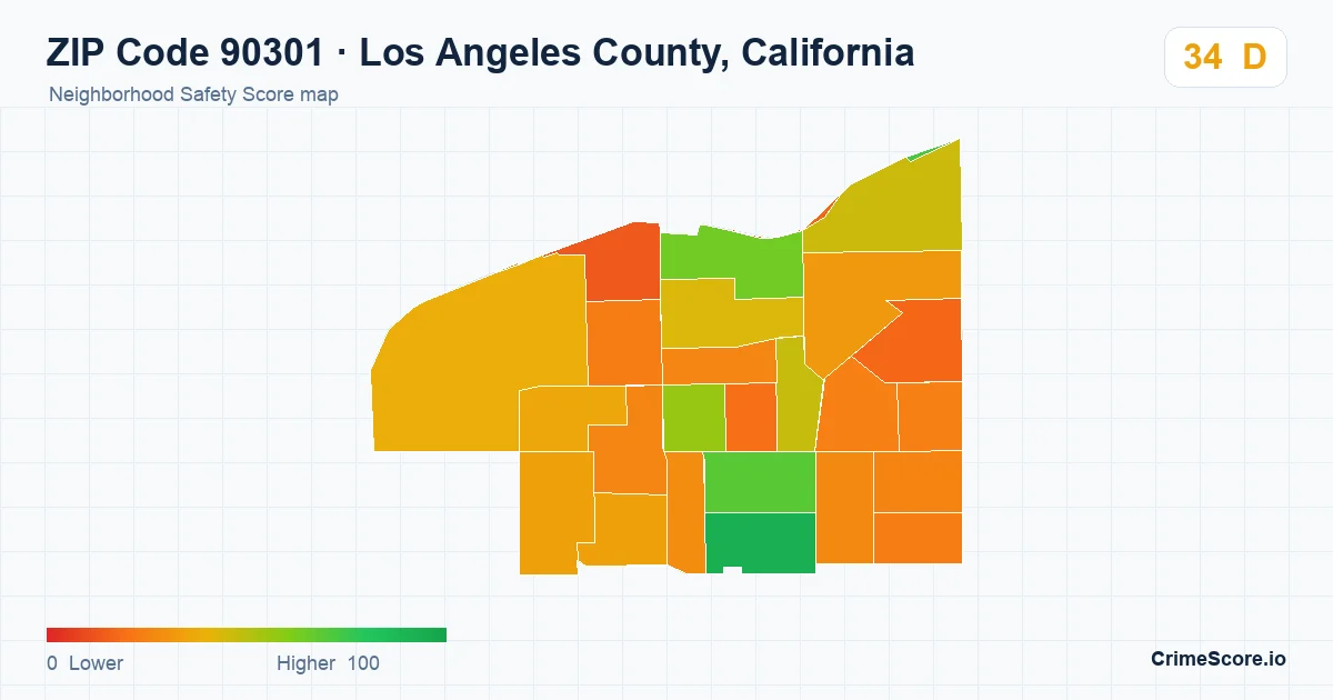 ZIP Code 90301 in Los Angeles County, California neighborhood Safety Score map