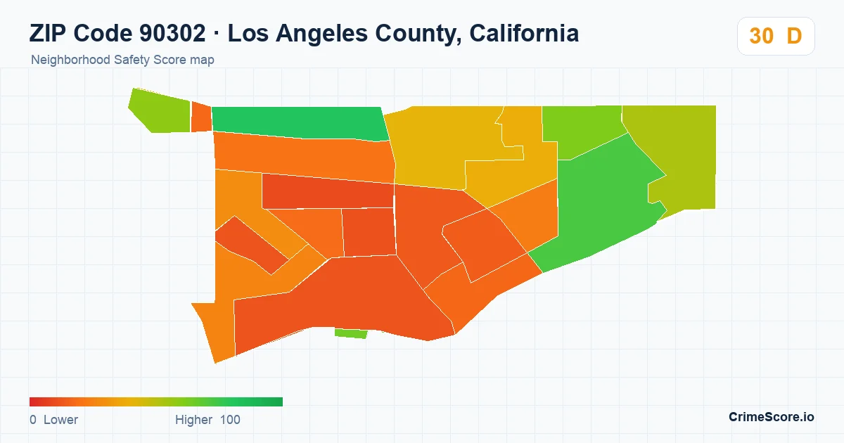ZIP Code 90302 in Los Angeles County, California neighborhood Safety Score map