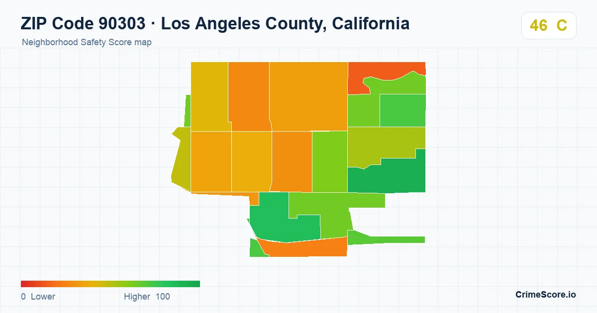 ZIP Code 90303 in Los Angeles County, California neighborhood Safety Score map